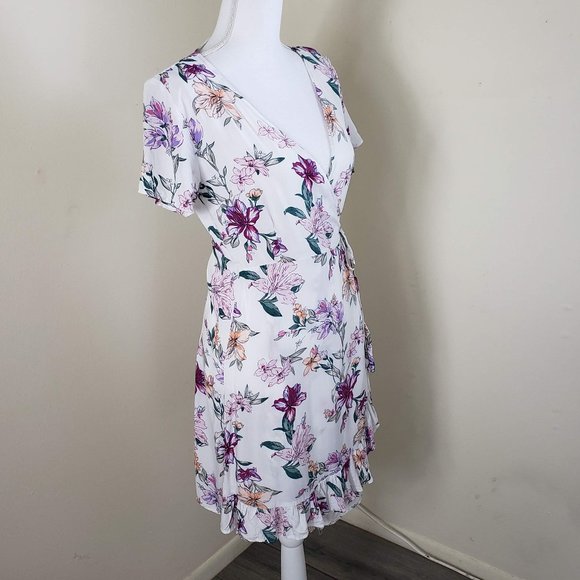 Real Clothing Summer Floral Wrap Dress White Small - Picture 3 of 11